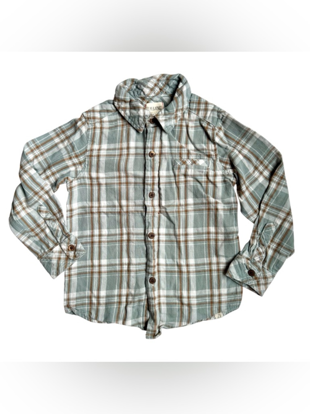 Me & Henry Boys Blue Plaid Flannel Button Down Soft Cotton Shirt Sz 6/7 (Small)